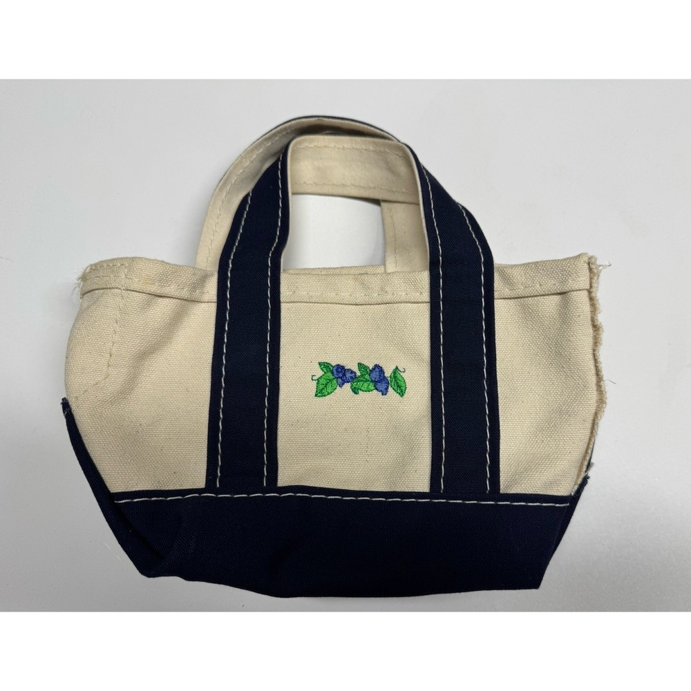 Rare‎ Vintage L.L.Bean  Mini BOAT AND TOTE Blueberries Canvas Bag USA White Blue